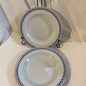 TOGNANA PORCELLANE BLUE WHITE CHECK CHECKERED RIMMED SOUP BOWL ITALY 9 “ A5.